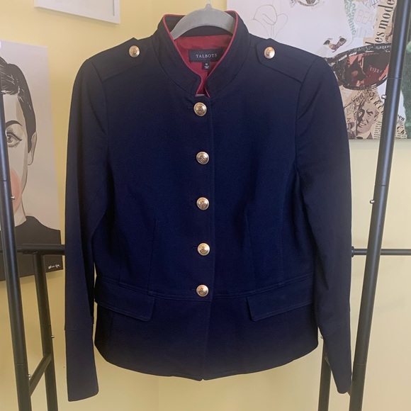 💫HP‼️💫 NWT TALBOTS Military Twill Jacket in Navy/Red/Gold, Size 10 - Picture 6 of 7